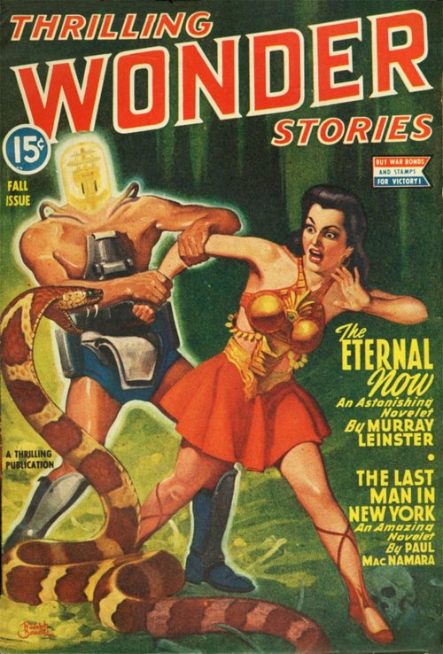 Thrilling Wonder Stories Fall 1944 — Robot, Snake & Scantily-Clad Woman