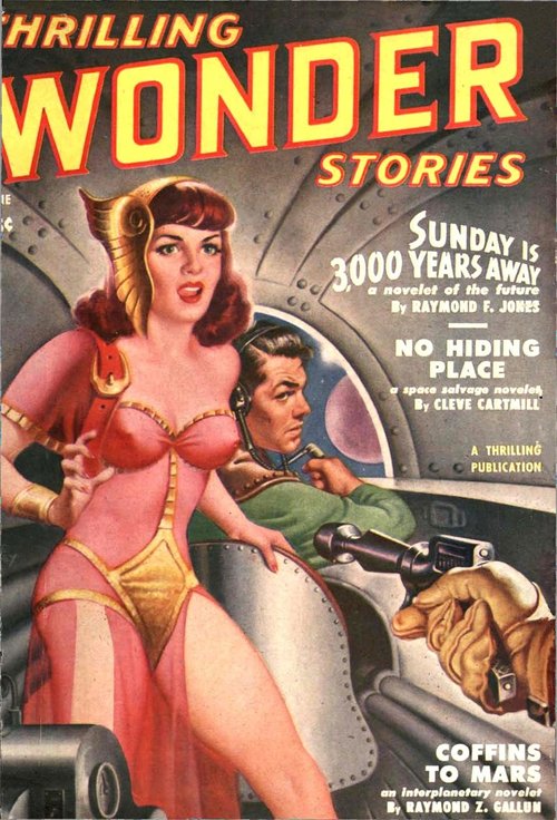 Thrilling Wonder Stories June 1950 — Space Siren and Spaceman Cover