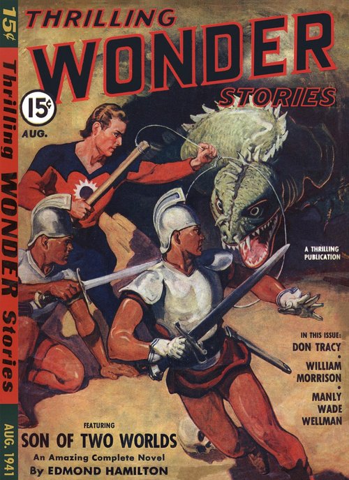 Thrilling Wonder Stories Aug 1941 – Son of Two Worlds Lizard Beast Attack