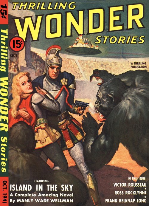 Thrilling Wonder Stories Oct 1941 — Gladiator vs. Gorilla in Sky Arena