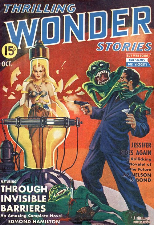 Thrilling Wonder Stories Oct 1942 — Monster Attack & Girl in a Bottle