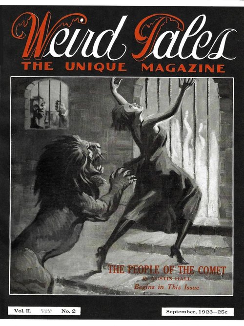 Woman Menaced by Lion-Beast, Weird Tales Vol.2 No.2, Sept 1923