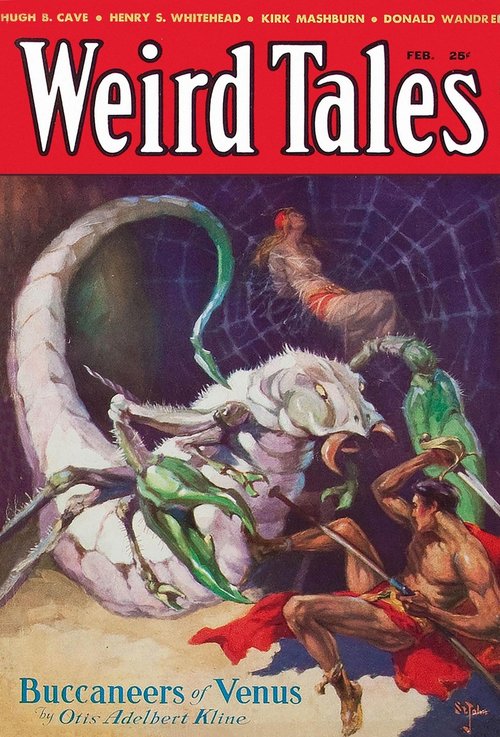 Giant Spider Attack — Weird Tales Feb 1933 'Buccaneers of Venus' Cover