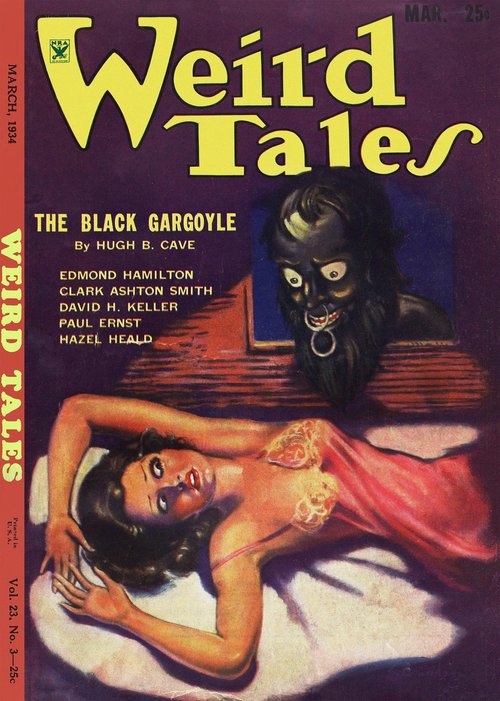 Weird Tales March 1934 – The Black Gargoyle Menaces Sleeping Woman