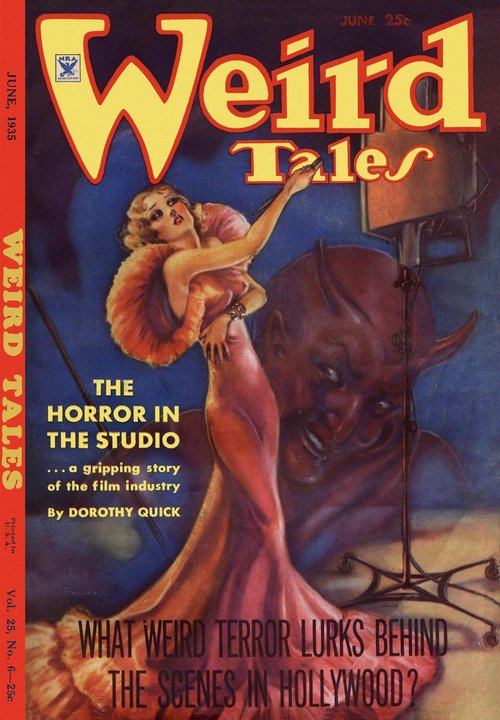 Weird Tales June 1935 — Demon Menaces Actress in Hollywood Horror Cover