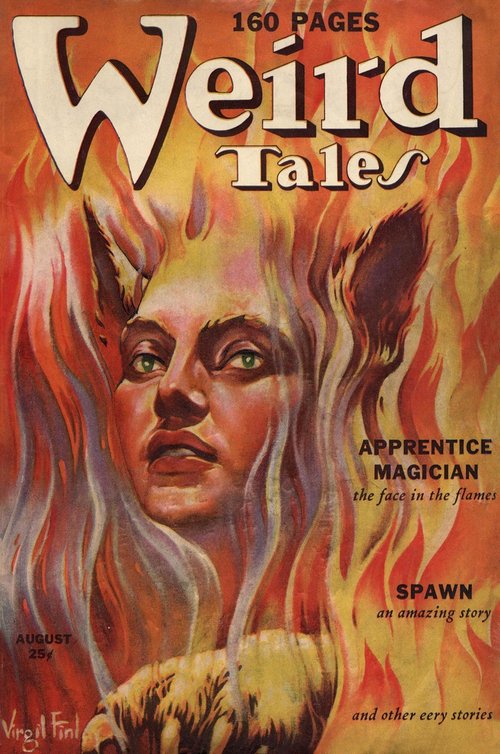 Virgil Finlay's Demon Face in Flames, Weird Tales August 1939