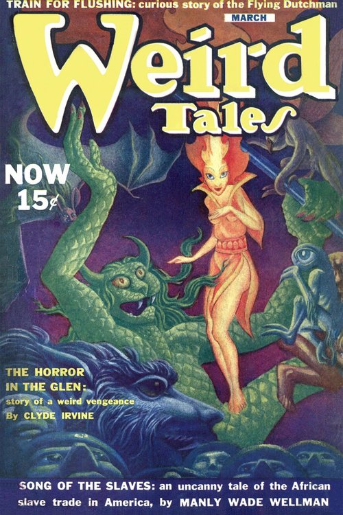 Weird Tales March 1940 Cover: Fire Goddess Amid Green Serpent Demons