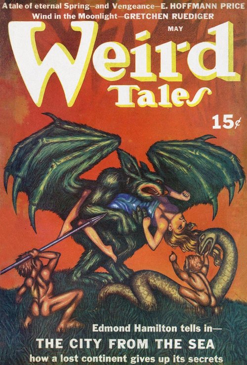 Weird Tales May 1940 — Winged Demon Attacks Woman, Edmond Hamilton Cover