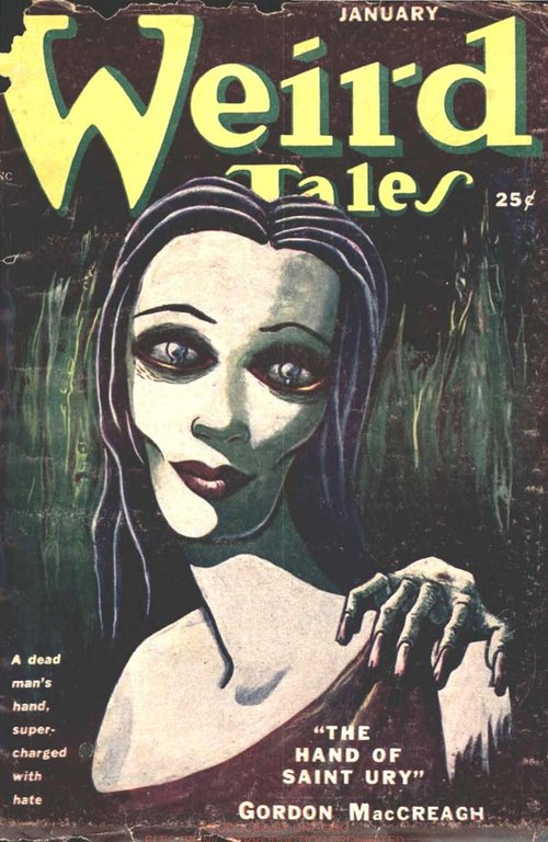 Weird Tales January 1951 – Ghoulish Woman and Dead Man's Hand Cover