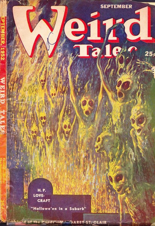 Flaming Skull Phantoms Rise — Weird Tales September 1952 Horror Cover