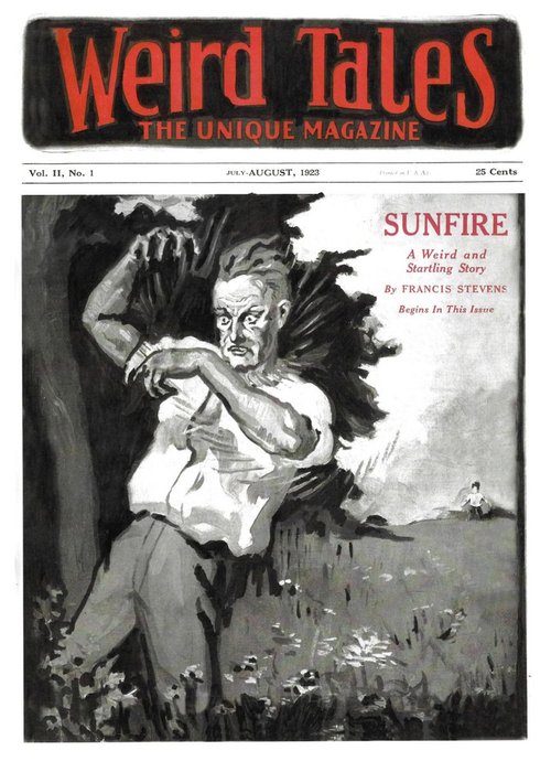 Weird Tales July-Aug 1923 — Sunfire Cover, Menacing Giant Figure