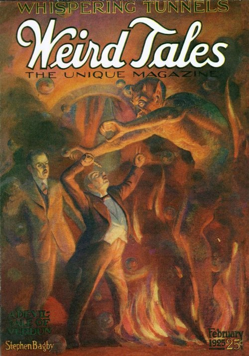 Devil Attacks Men in Flames – Weird Tales February 1925 Cover