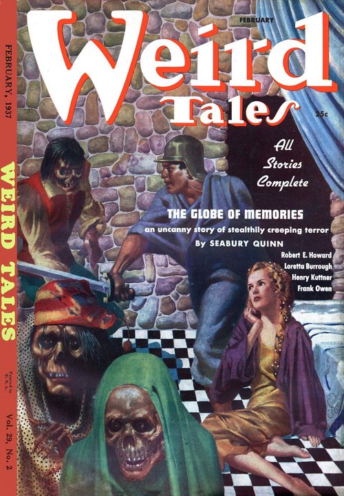 Weird Tales Feb 1937 — Skeletal Horrors Menace Captive Beauty