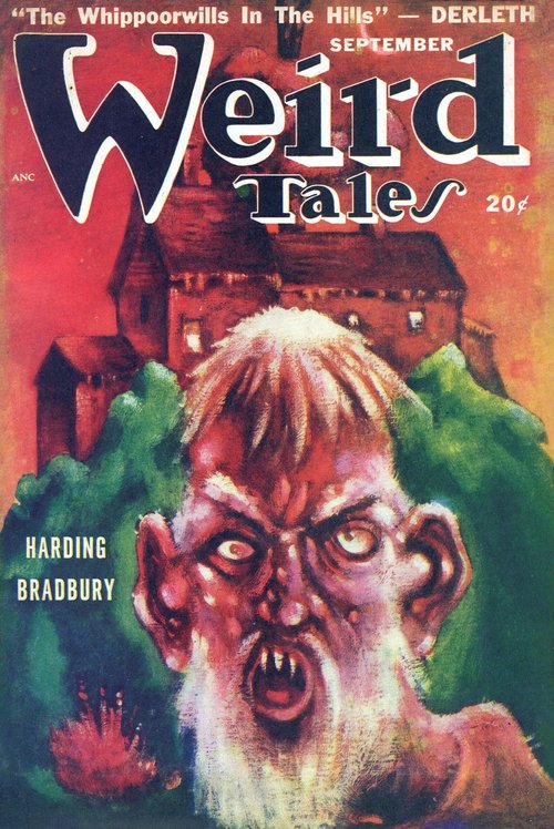 Weird Tales September 1948 — Snarling Ghoul Cover with Derleth & Bradbury