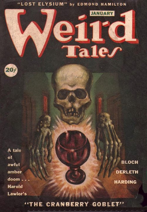 Weird Tales January – Skeleton with Cranberry Goblet, 1947 Pulp Cover