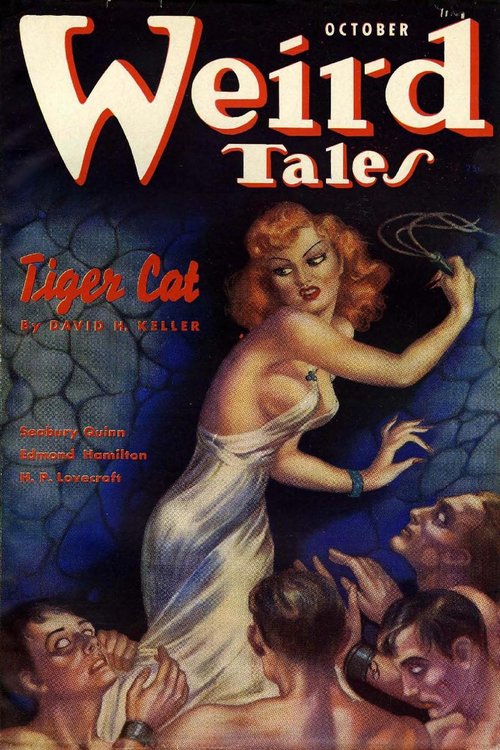 Weird Tales October 1937 — 'Tiger Cat' Whip-Wielding Femme Fatale Cover