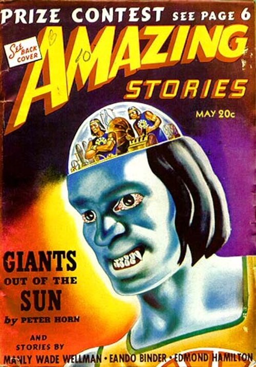 Blue Giant Mind-Control Villain, Amazing Stories May 1939