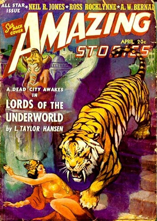 Lords of the Underworld – Amazing Stories April 1941 Tiger Attack Cover