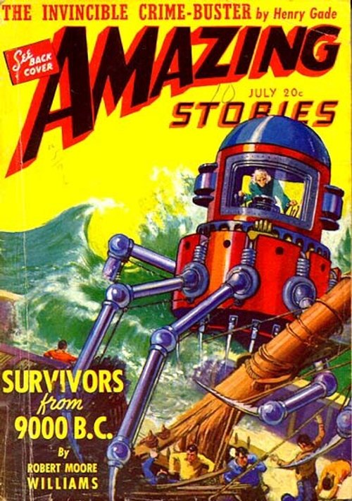 Amazing Stories July 1939 – Mechanical Walker Battles Flood, Survivors from 9000 BC