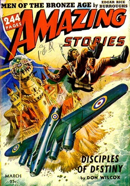 Amazing Stories March 1941 — RAF Pilots Hurled from Exploding Warplane