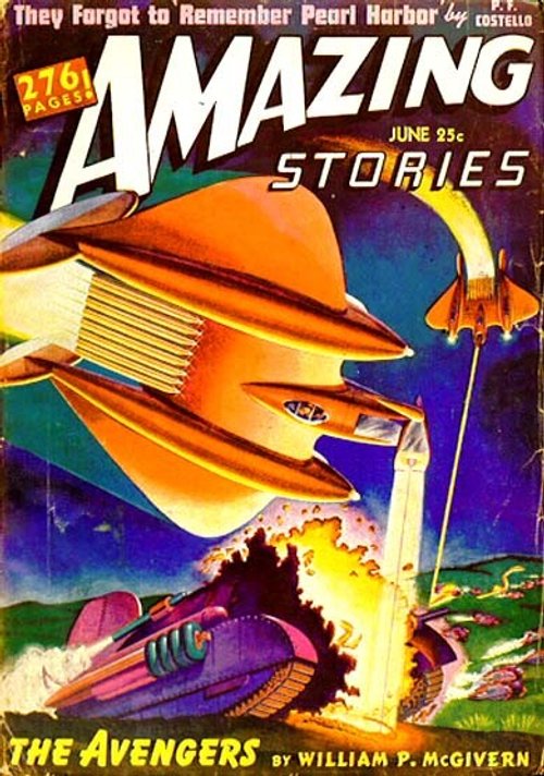 Amazing Stories June 1942 — Flying Saucer Tank Attack, 'The Avengers'