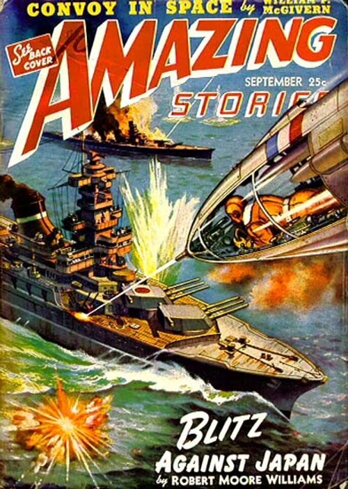 Amazing Stories 'Blitz Against Japan' WWII Sci-Fi Naval Cover, Sept 1942