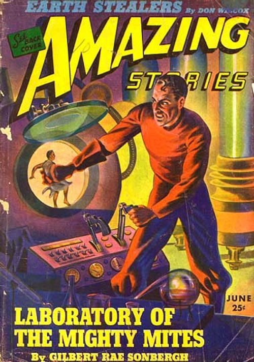 Amazing Stories June 1940 — Laboratory of the Mighty Mites Cover Art