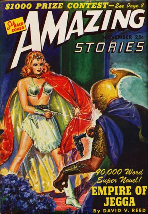 Empire of Jegga — Amazing Stories November 1943 Warrior Woman Cover