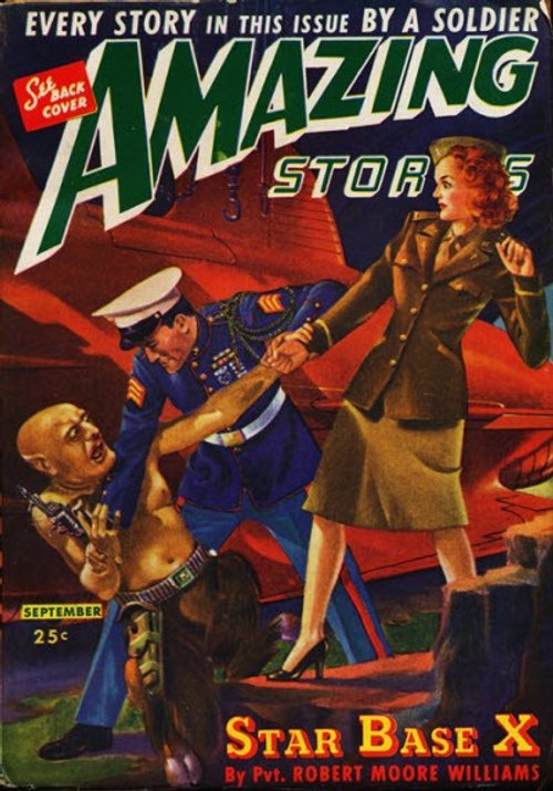 Amazing Stories Sept 1942 'Star Base X' Military Brawl Cover