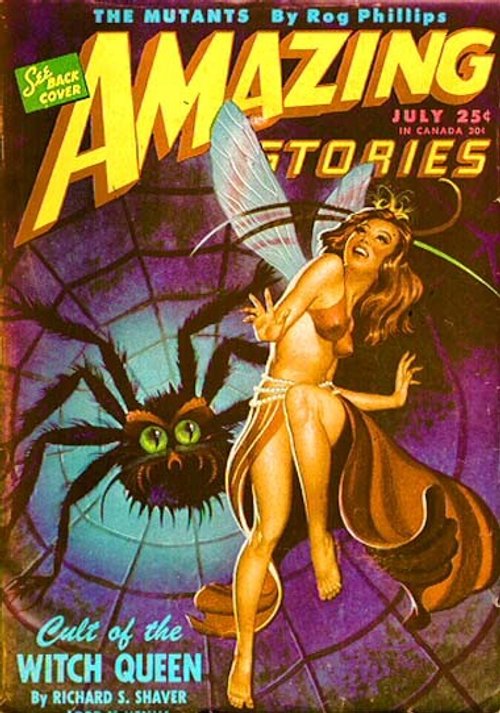 Amazing Stories July 1953 – Witch Queen Spider Attack Cover Art