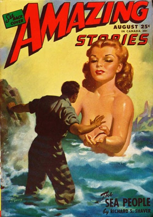 Amazing Stories Aug 1948: Giant Sea Woman Emerges — 'The Sea People'