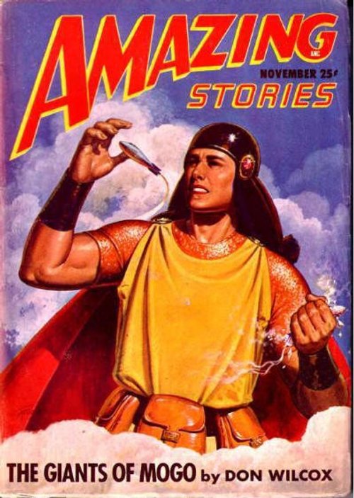Amazing Stories Nov 1945 – Giants of Mogo Hero with Ray Weapon