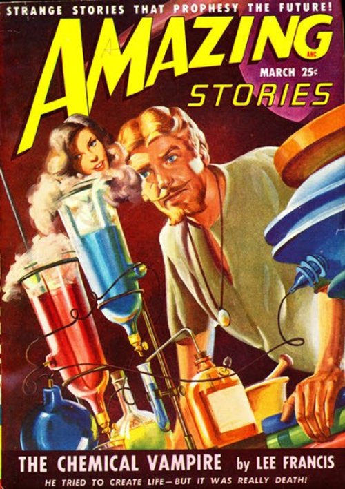 Chemical Vampire Mad Scientist Cover, Amazing Stories March 1940s