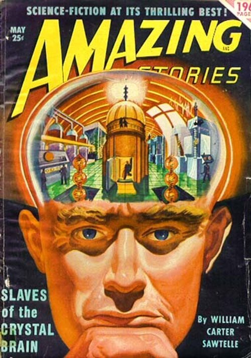 Amazing Stories May 1958 'Slaves of the Crystal Brain' Transparent Mind Cover