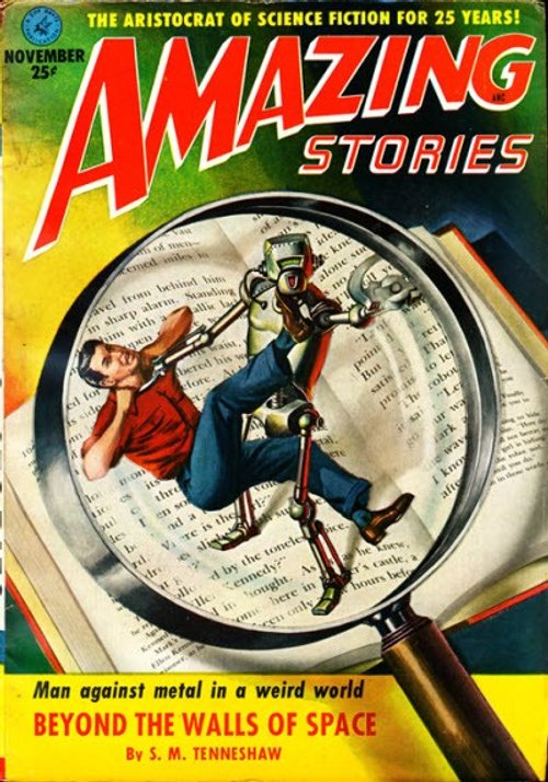 Amazing Stories Nov 1952 – Man Trapped in Magnifying Glass with Robot