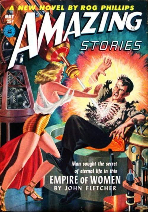 Amazing Stories May 1953 – 'Empire of Women' Mad Science Ray Attack Cover