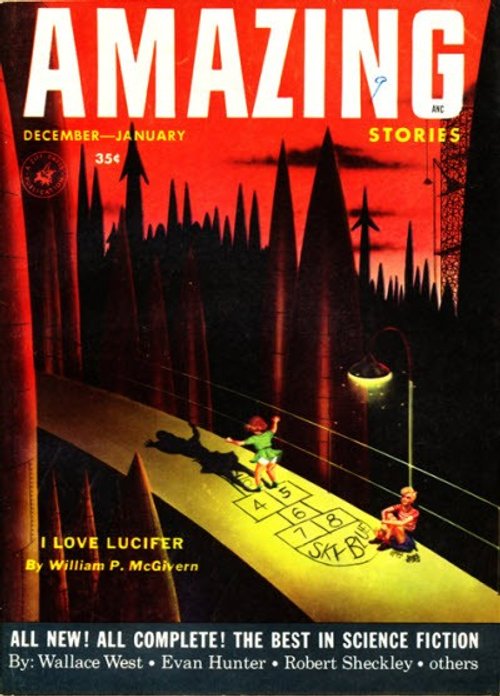Children Playing Hopscotch on Alien World, Amazing Stories Dec-Jan 1953