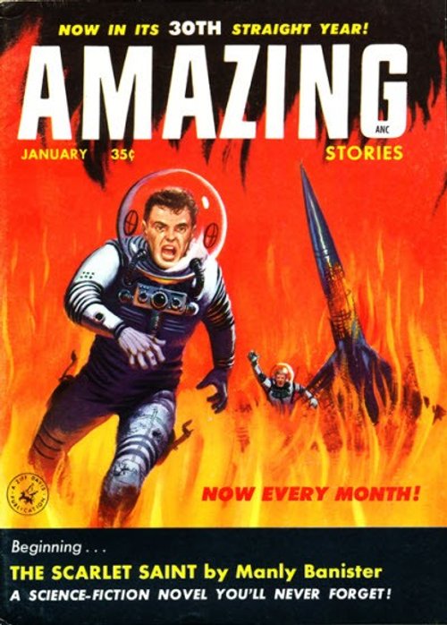 Amazing Stories January 1956 – Astronaut Flees Rocket Inferno