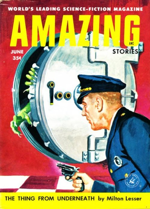 Amazing Stories June 1958 — 'The Thing From Underneath' Alien Hand Cover