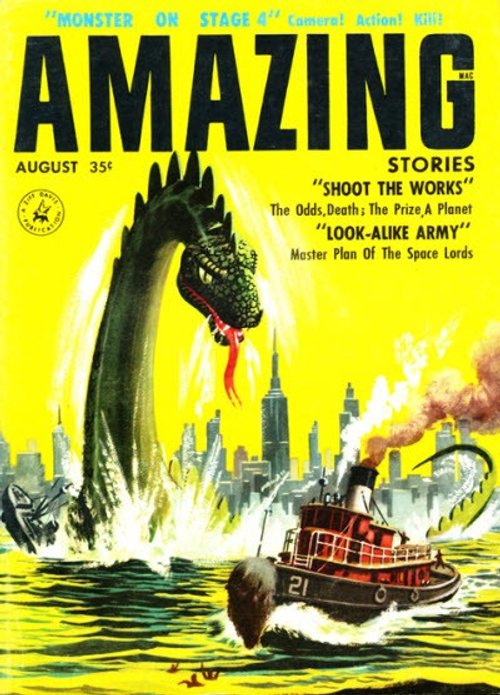 Sea Monster Attacks NYC Tugboat – Amazing Stories August 1957