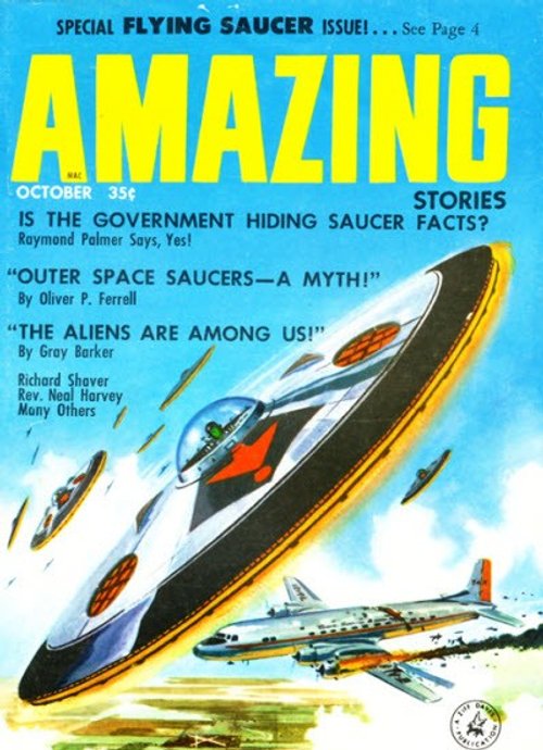 Flying Saucers vs. Airliner: Amazing Stories October 1957 Cover