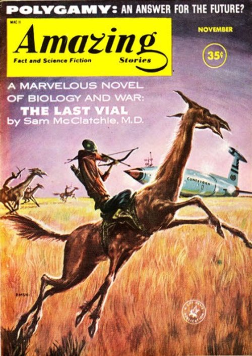Amazing Stories Nov 1957 – Archer on Mutant Beast Hunts Jet Aircraft
