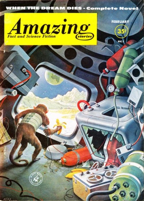 Monkey in Space Capsule, Amazing Stories February 1958 Cover