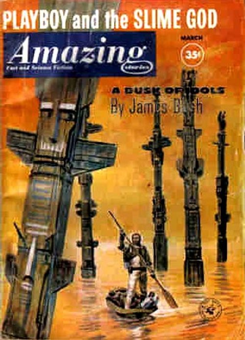 Amazing Stories March 1961 — Flooded Alien Ruins Cover, 'A Dusk of Idols'