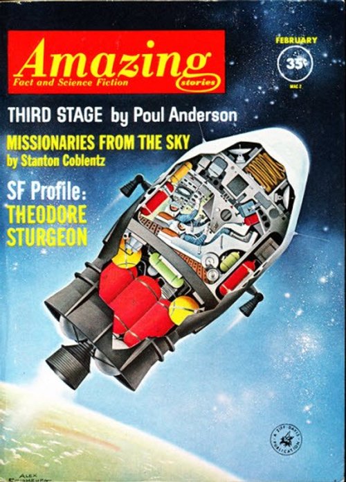 Amazing Stories Feb 1963 Cutaway Spacecraft Cover — Poul Anderson