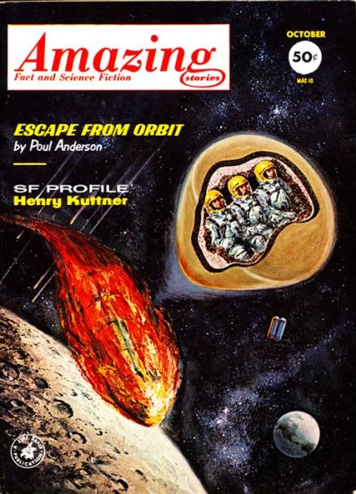 Amazing Stories Oct 1960 — Astronauts Escape Fiery Orbital Disaster