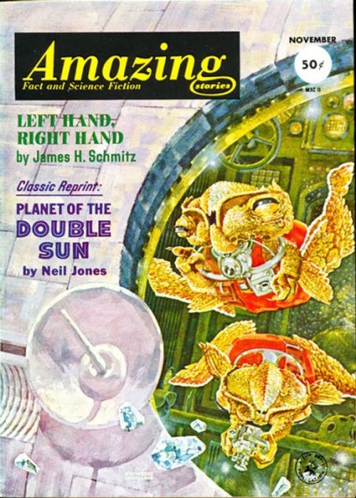 Amazing Stories Nov 1960: Alien Creatures in Zero-G Spacecraft Interior