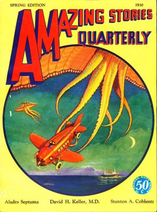 Giant Flying Squid Attacks Airplane – Amazing Stories Quarterly Spring 1930