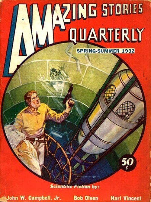 Amazing Stories Quarterly Spring 1932: Human vs. Alien in Glass Tunnel Shootout