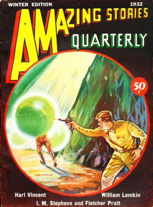 Ray Gun Showdown in Alien Cave — Amazing Stories Quarterly Winter 1932